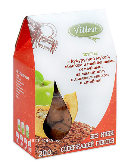 Печенье кукурузное с яблоком и семечками тыквы "Vitlen", 200г.