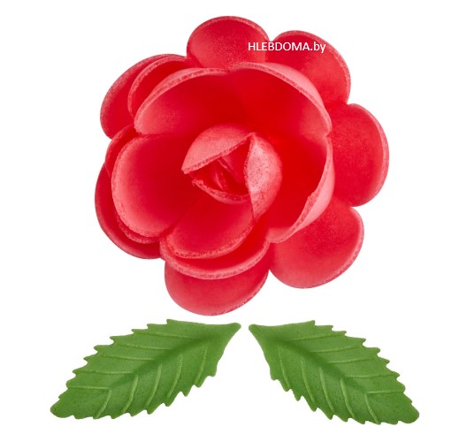 Вафельные украшения "Роза большая красная с листочками"