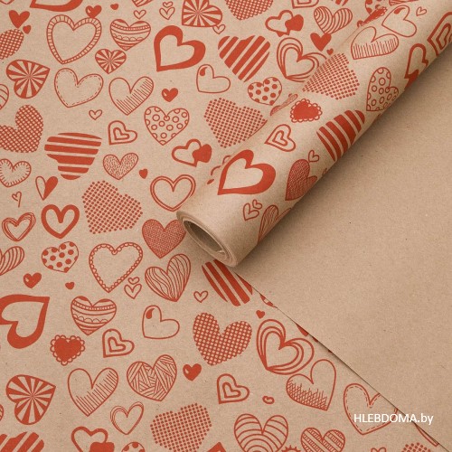 Упаковочная бумага "Сердечки", 70х98см.